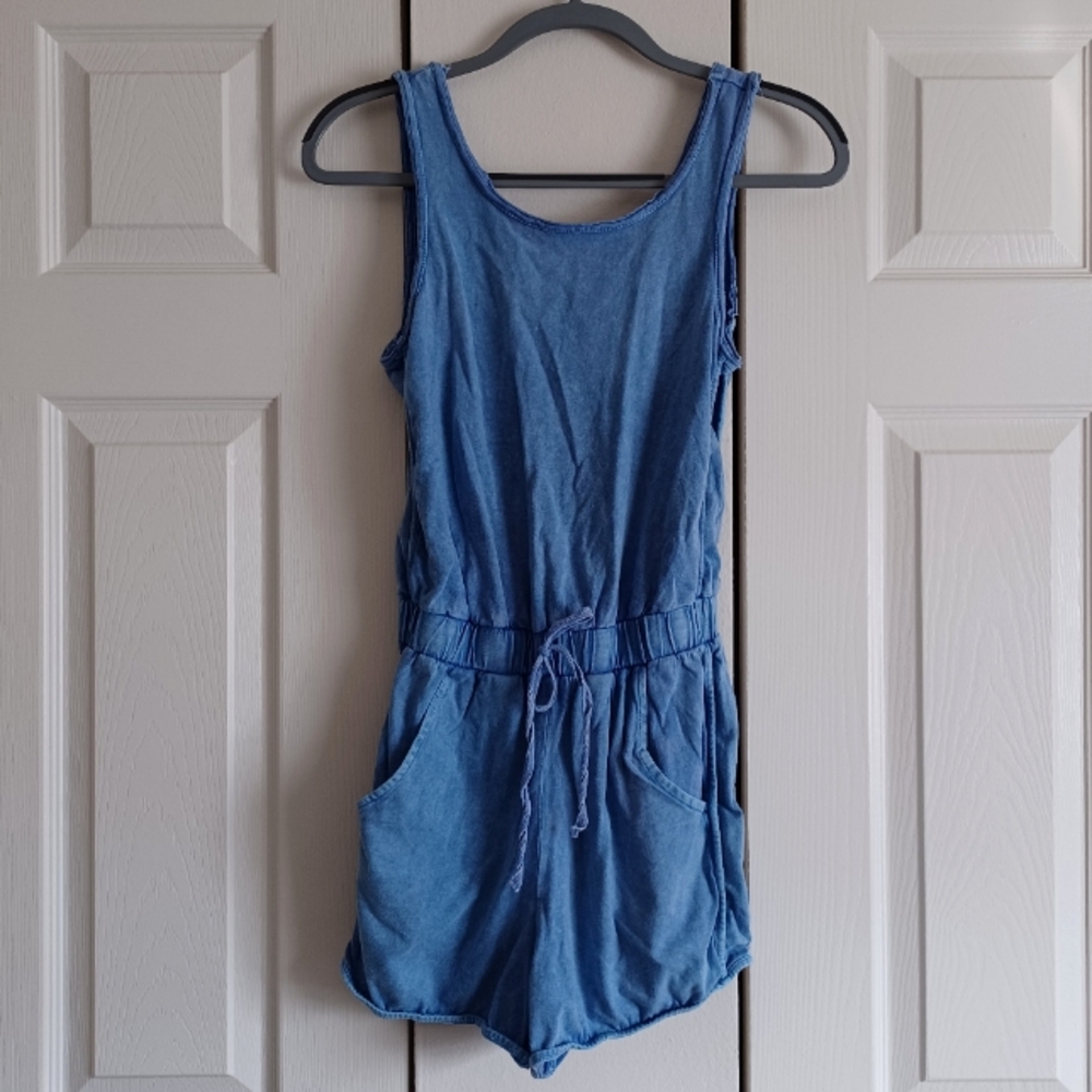 100% Cotton Blue Shorts Romper XS. Vacation Festival Party 80s Style Retro Beach